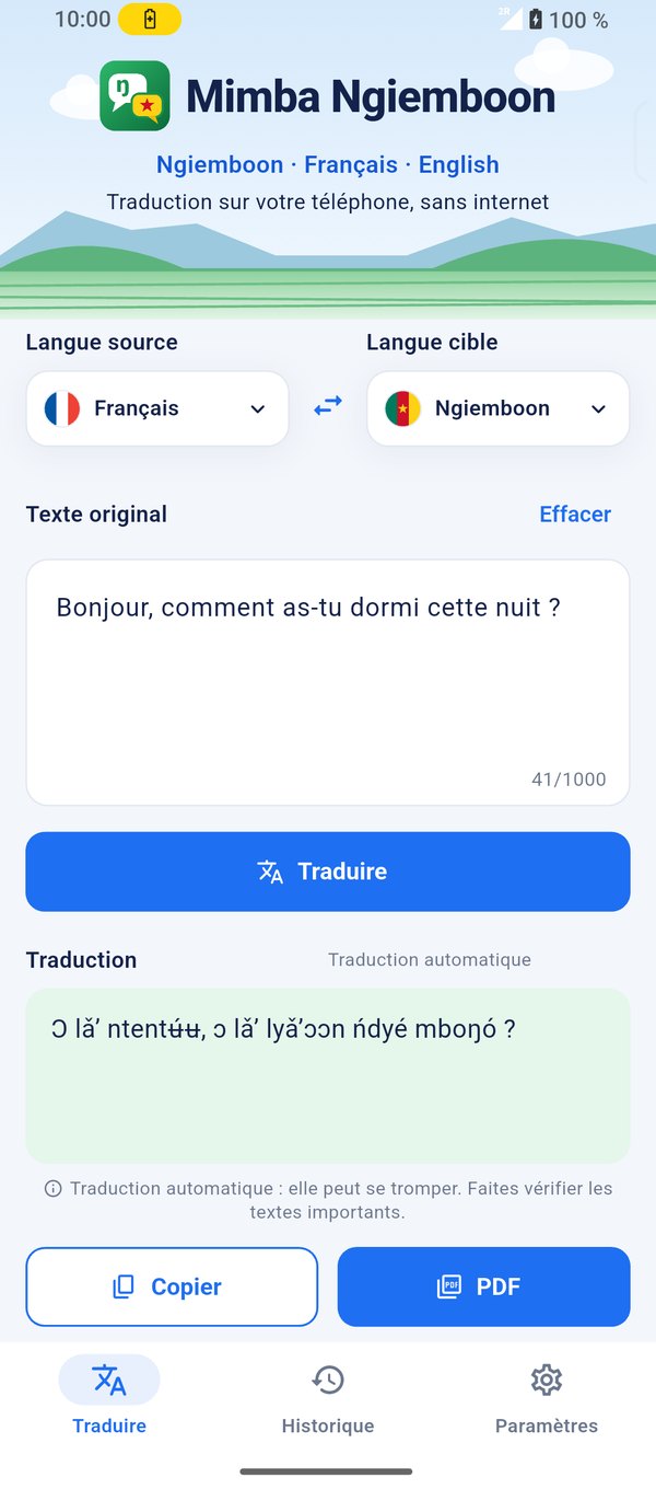 Mimba Ngiemboon traduit une phrase du français vers le ngiemboon