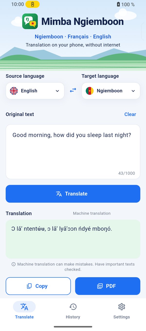 Mimba Ngiemboon translating a sentence from English into Ngiemboon